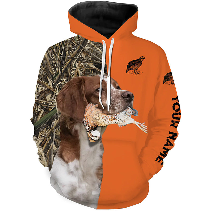 Quail Hunting With Brittany Dog Custom Bird Hunting Shirts Hoodie Hoodie