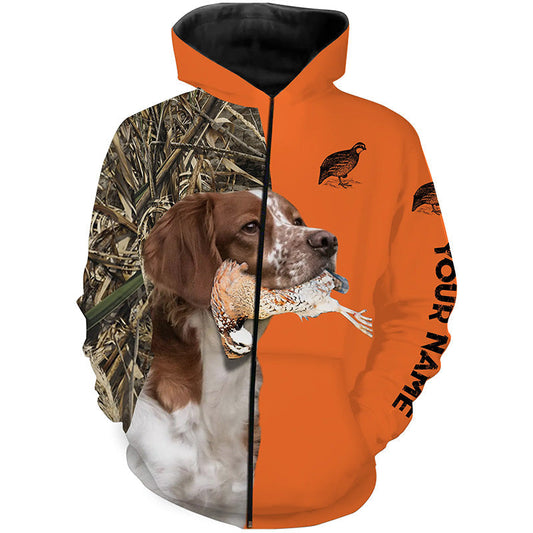 Quail Hunting With Brittany Dog Custom Bird Hunting Shirts Zip Up Hoodie Zip Up Hoodie