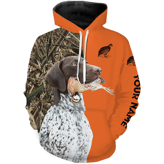 Quail hunting with German Shorthaired Pointer custom bird hunting shirts, Pointing dog hunting gifts FSD3733