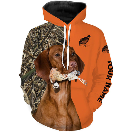 Quail hunting with Vizsla dog custom bird hunting shirts, Pointing dog hunting gifts FSD3734