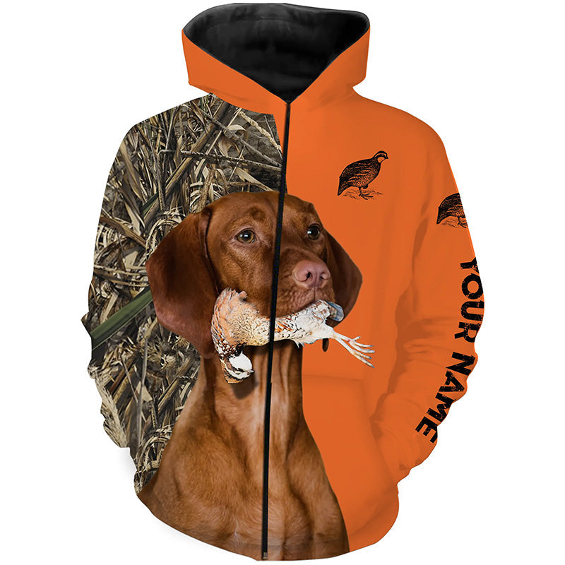 Quail hunting with Vizsla dog custom bird hunting shirts, Pointing dog hunting gifts FSD3734