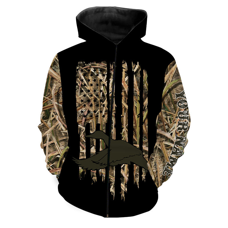 Duck Hunting Waterfowl Camo American flag Customize Name 3D All Over Printed Shirts, Duck Hunting Gifts FSD3379