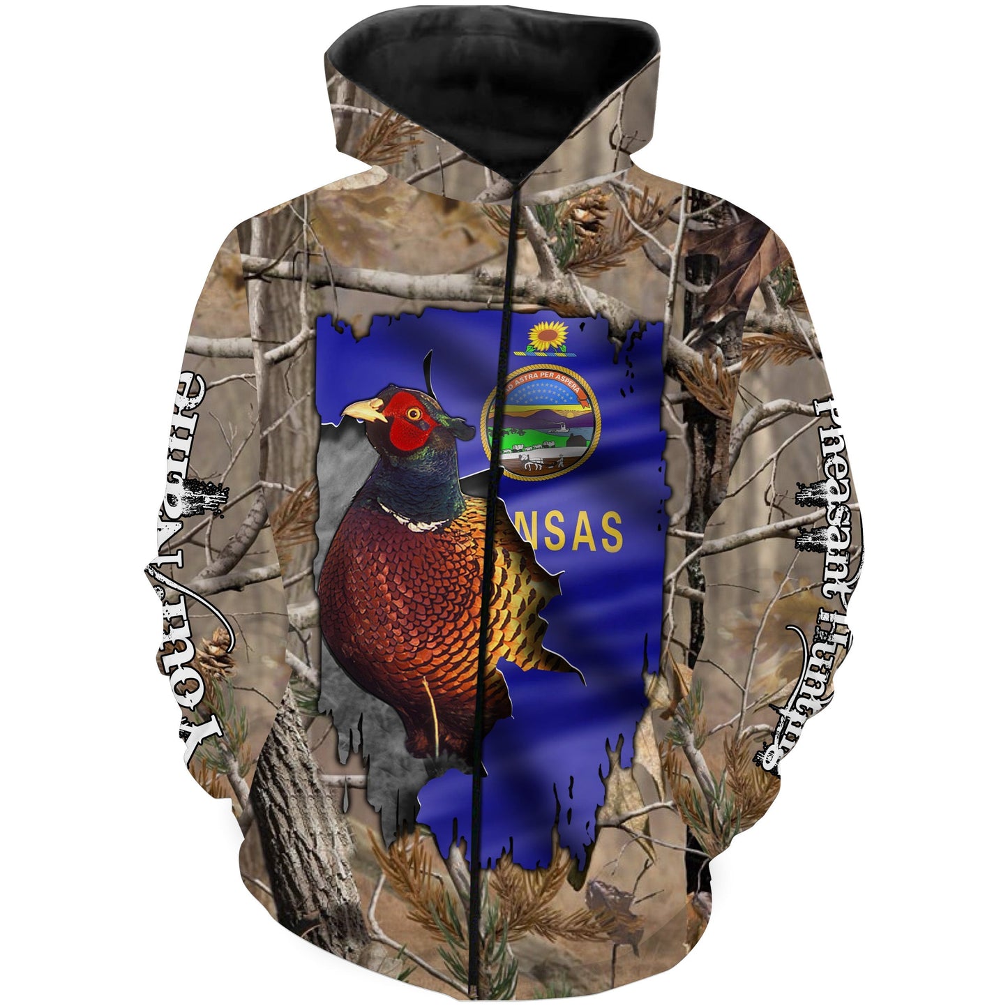 Kansas Pheasant hunting Kansas Flag camo Custom Name 3D All over printed Shirt FSD598