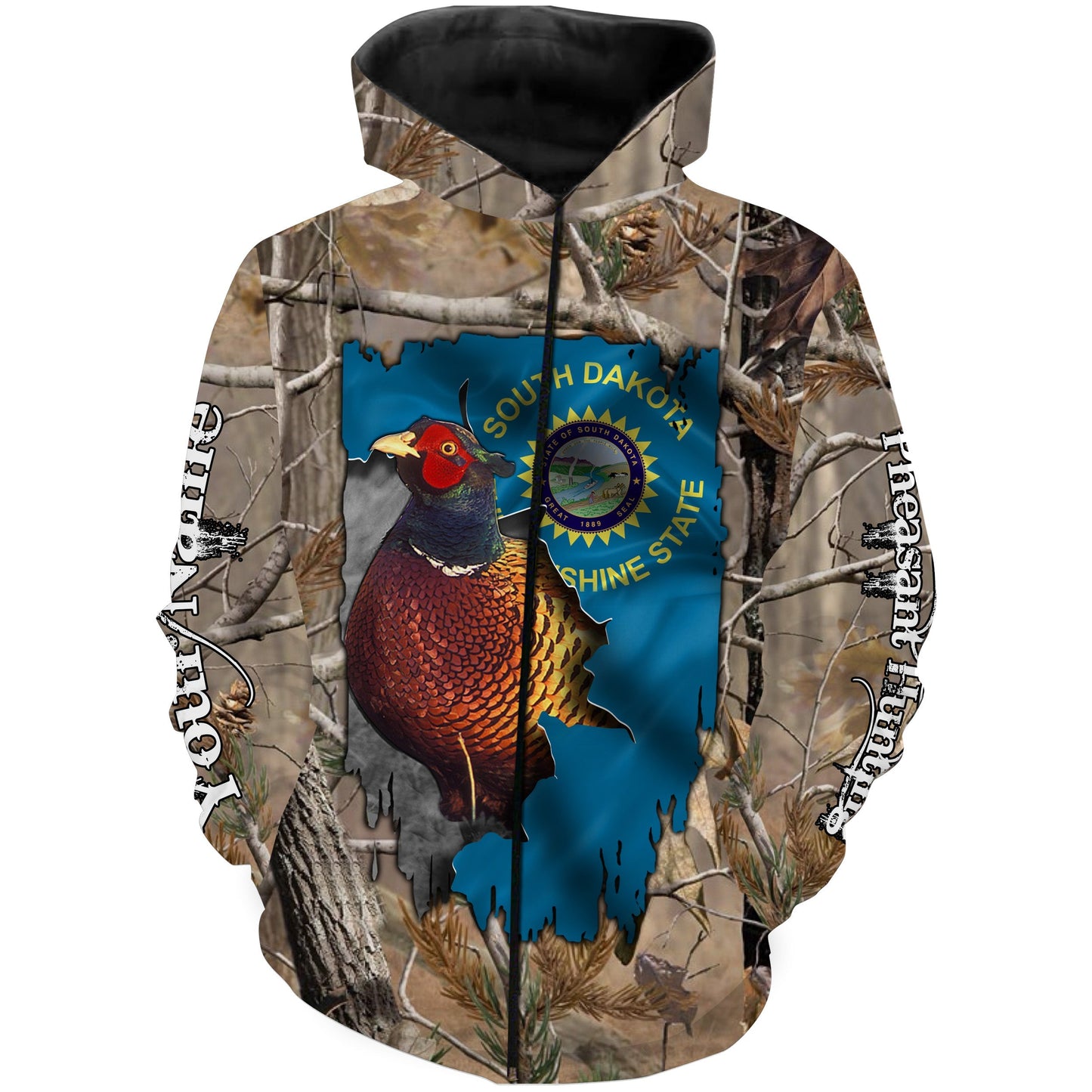 South Dakota Pheasant hunting camo Custom Name 3D All over print T-shirt Zip up hoodie