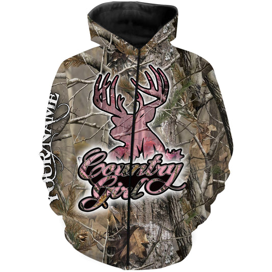 Country Girl Deer Hunting Custom Name 3D All Over Printed Shirt Country Girl Clothing Fsd604 Zip Up Hoodie Zip Up Hoodie