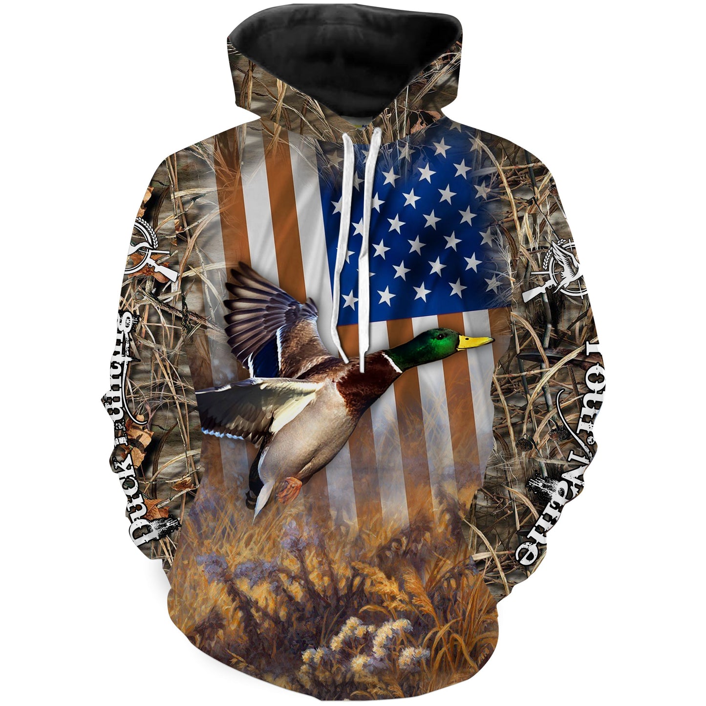 Mallard Duck Hunting American Flag Waterfowl Camo Custom Name 3D All Over Printed Shirts Personalized Duck Hunting Gift Fsd2114 Hoodie Hoodie