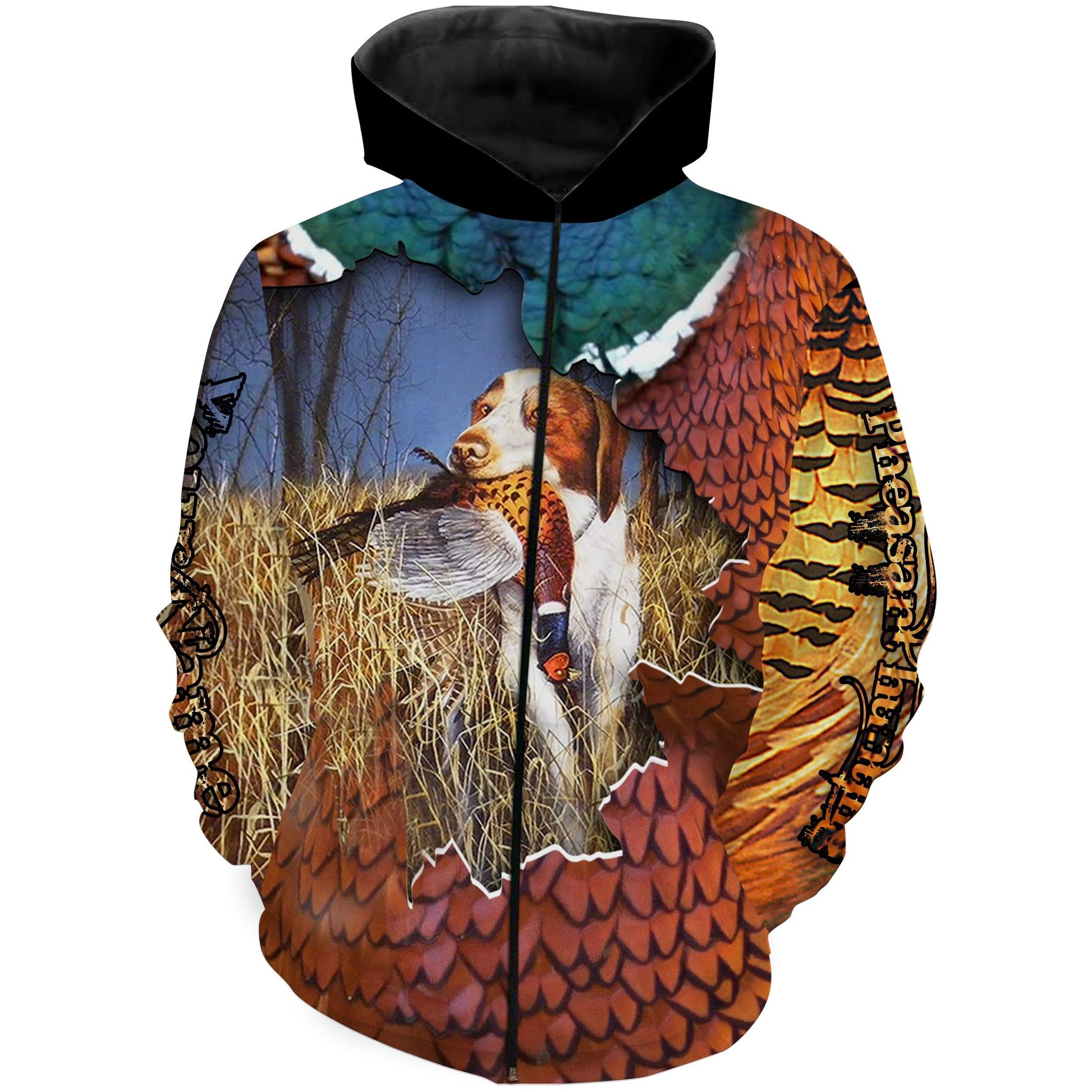 Pheasant hunting with dogs Brittany custom Name shirt Zip up hoodie