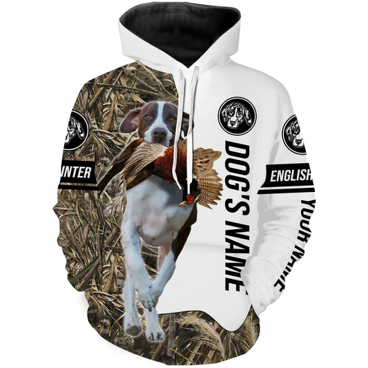 Pheasant Hunting with English Pointer Custom Name Camo Full Printing Shirts, Pointer hunting dog - FSD2760