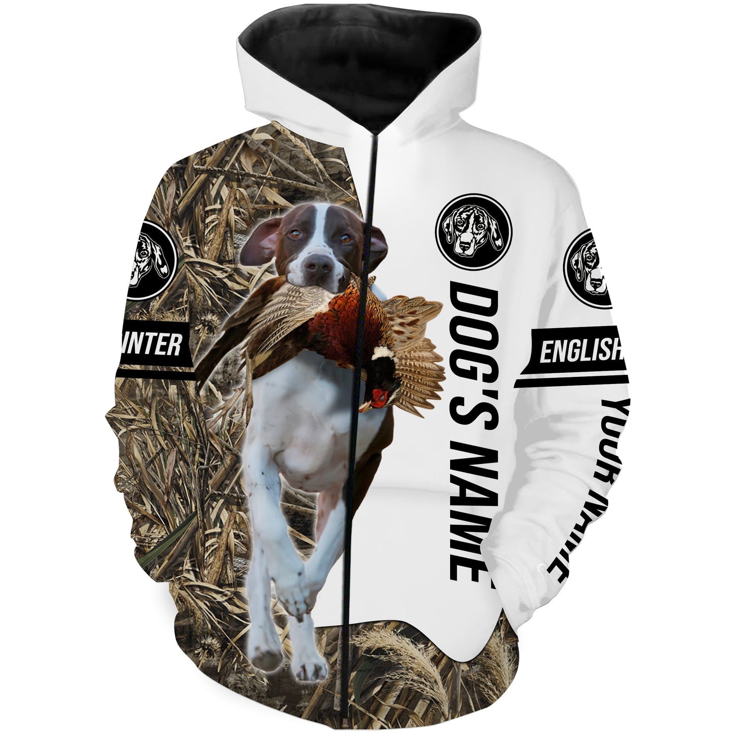 Pheasant Hunting with English Pointer Custom Name Camo Full Printing Shirts, Pointer hunting dog - FSD2760