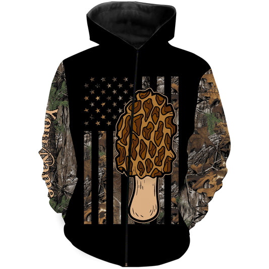 Morel Mushroom Hunting American Flag camo Custom Name All over print Shirts