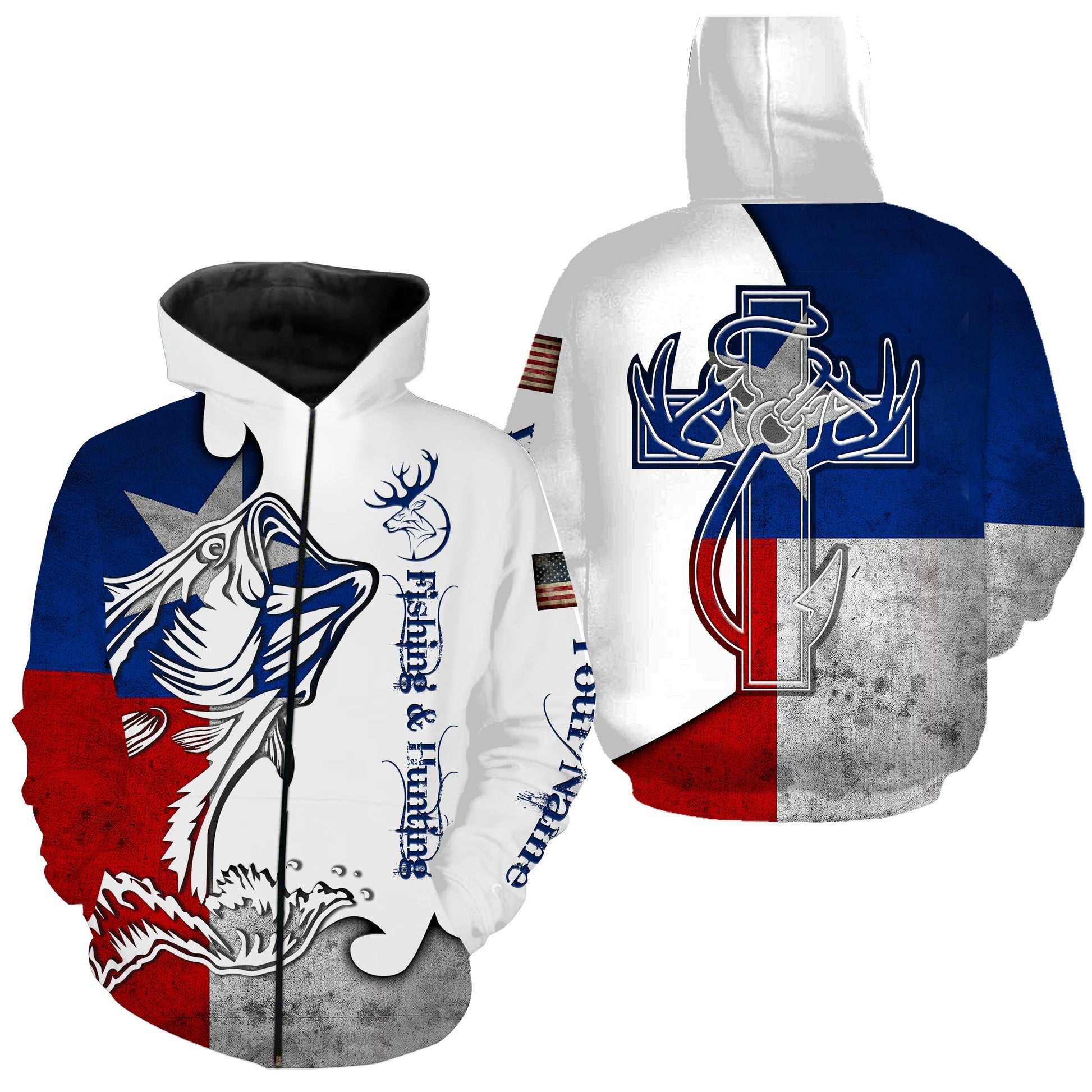 Texas Fishing And Hunting Deer And Bass All Over Print Shirt  Zip Up Hoodie Zip Up Hoodie