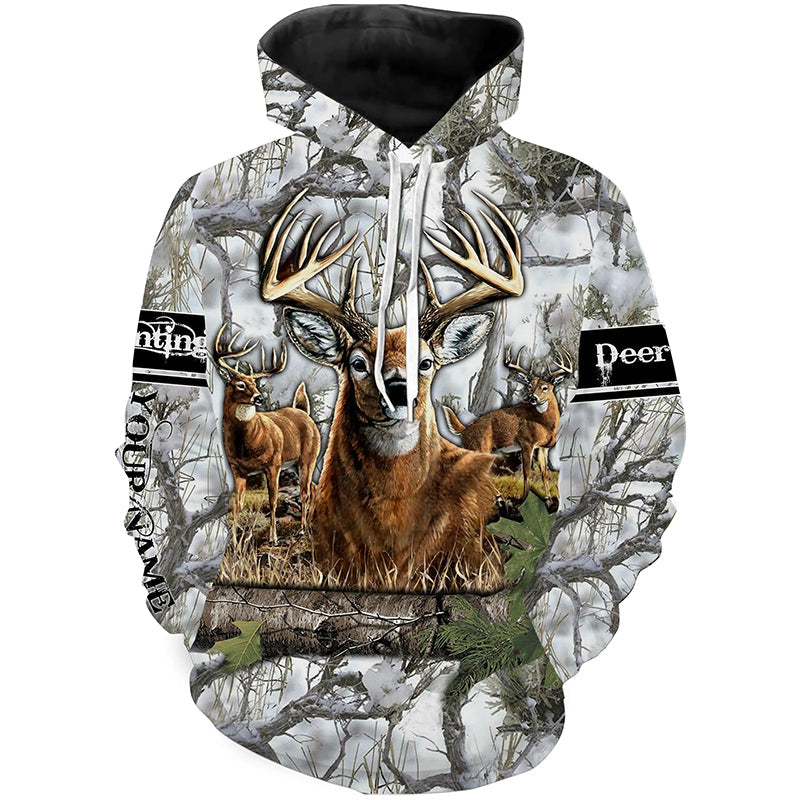 Whitetail Deer Buck hunting Winter Snow camo All over print Shirt