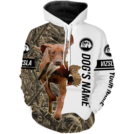 Pheasant Hunting With Vizsla Dog Custom Name Camo Full Printing Shirts Hoodie Hoodie