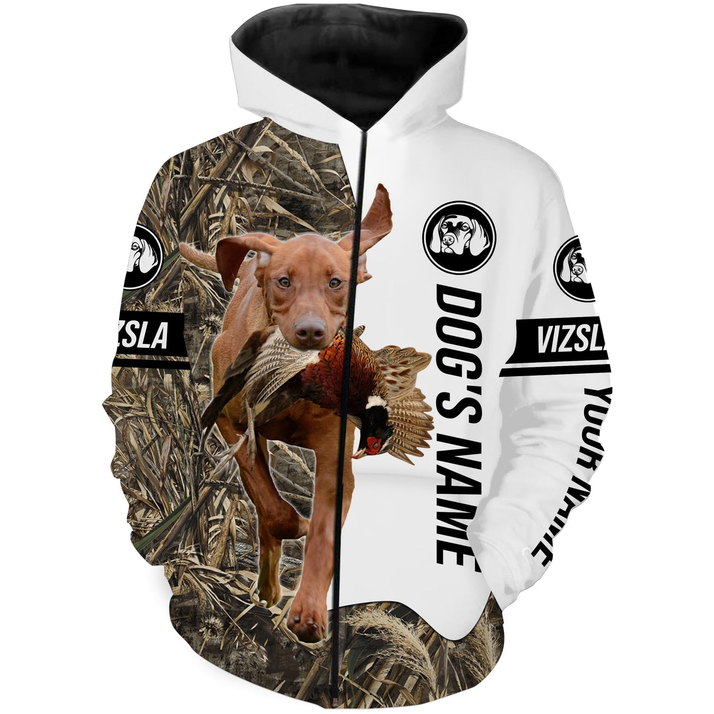 Pheasant Hunting With Vizsla Dog Custom Name Camo Full Printing Shirts Zip Up Hoodie Zip Up Hoodie