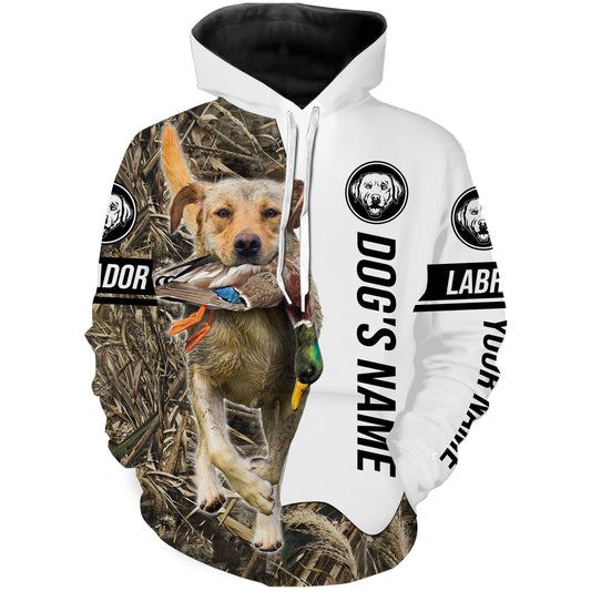 Duck Hunting with Yellow Labrador Retriever Dog Custom Name Camo Full Printing Shirts, Labrador Gundog Shirt - FSD2773