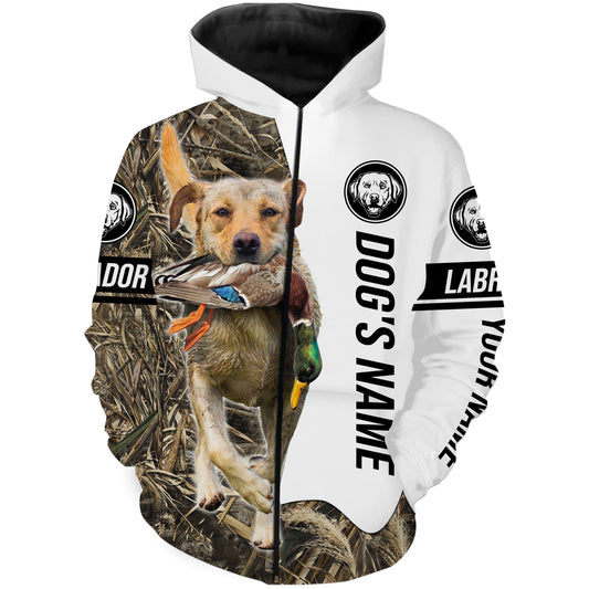 Duck Hunting with Yellow Labrador Retriever Dog Custom Name Camo Full Printing Shirts, Labrador Gundog Shirt - FSD2773