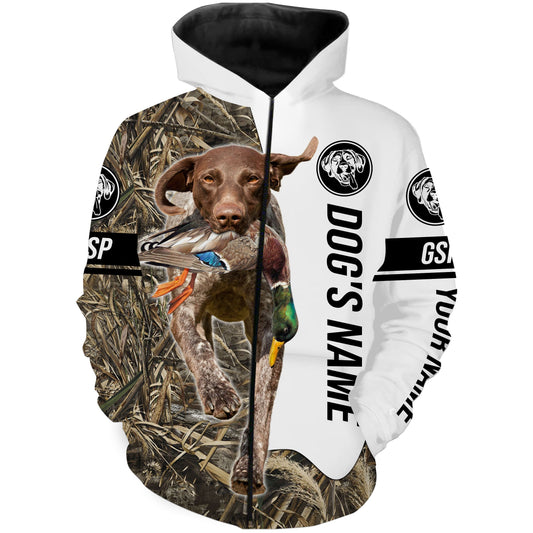 Duck Hunting with GSP German Shorthaired Pointer Dog Custom Name Camo Full Printing Shirts, Gundog hunting Shirt - FSD2774