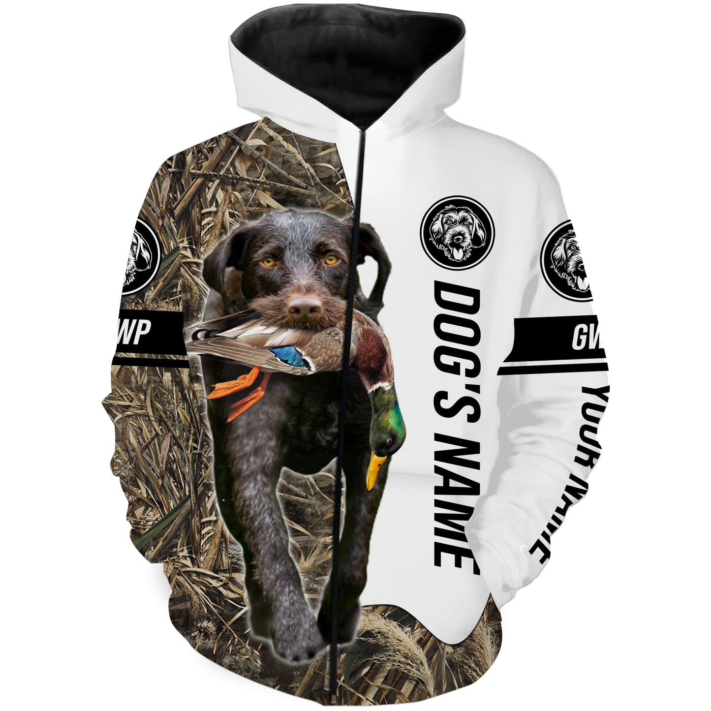 Duck Hunting with GWP German wirehaired pointers Dog Custom Name Camo Full Printing Shirts, Personalized Hunting gift - FSD2779