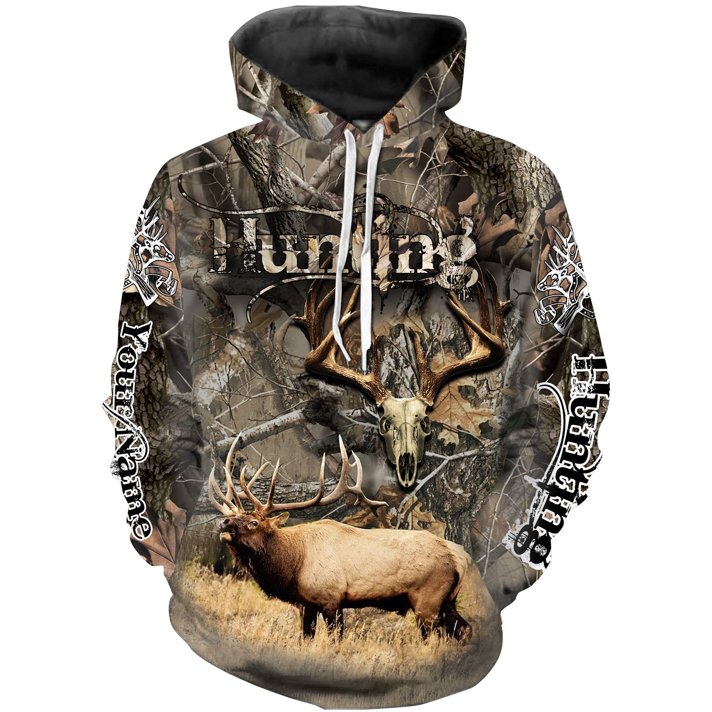 Elk Hunting Tree Camo Custom Name 3D All Over Printed T Hoodie Hoodie