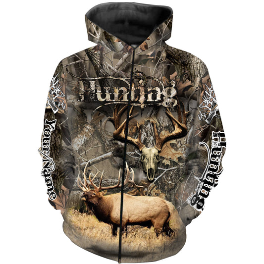 Elk Hunting Tree Camo Custom Name 3D All Over Printed T Zip Up Hoodie Zip Up Hoodie