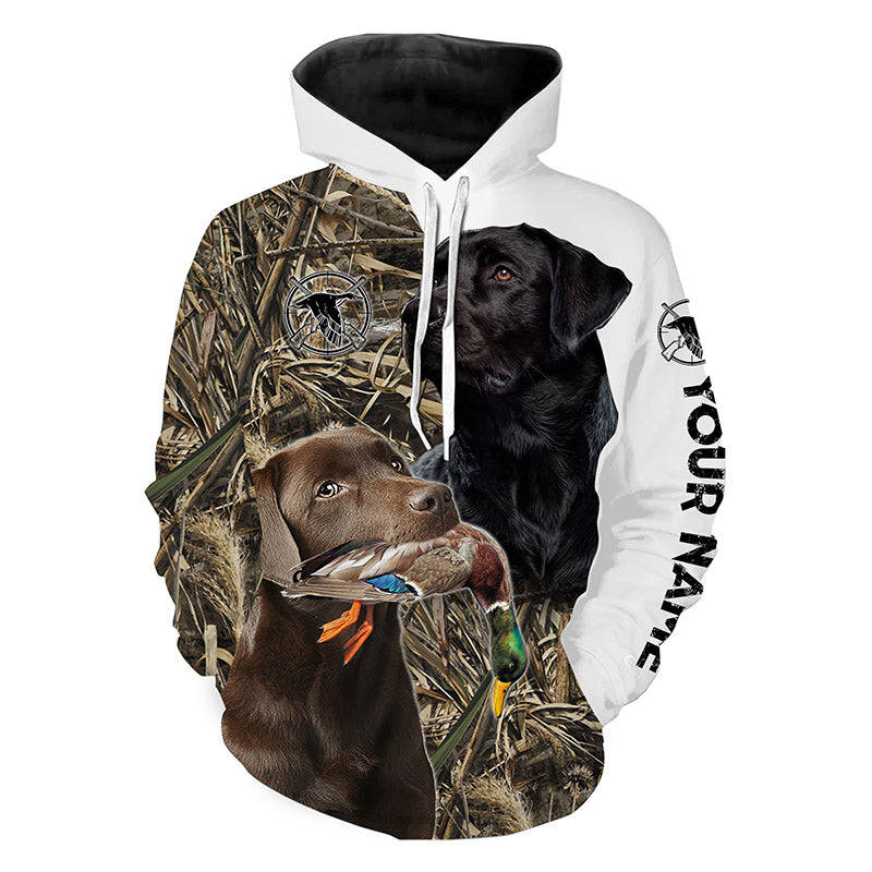 Duck Hunting Dogs Black And Chocolate Labs Waterfowl Camo Customized Name 3D All Over Printed Shirts Fsd3395 Hoodie Hoodie