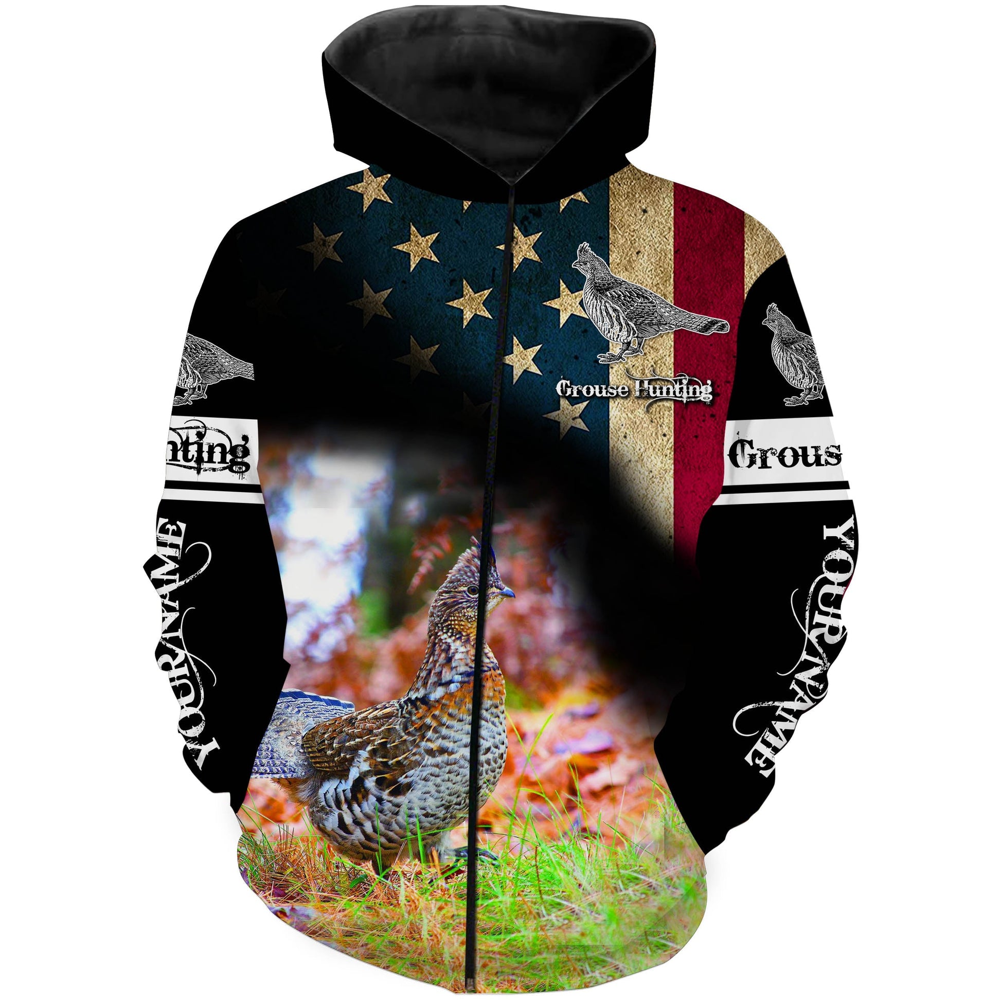 Grouse hunting American flag camo Custom Name 3D All over print Shirts Hoodie Personalized hunting gifts FSD1133