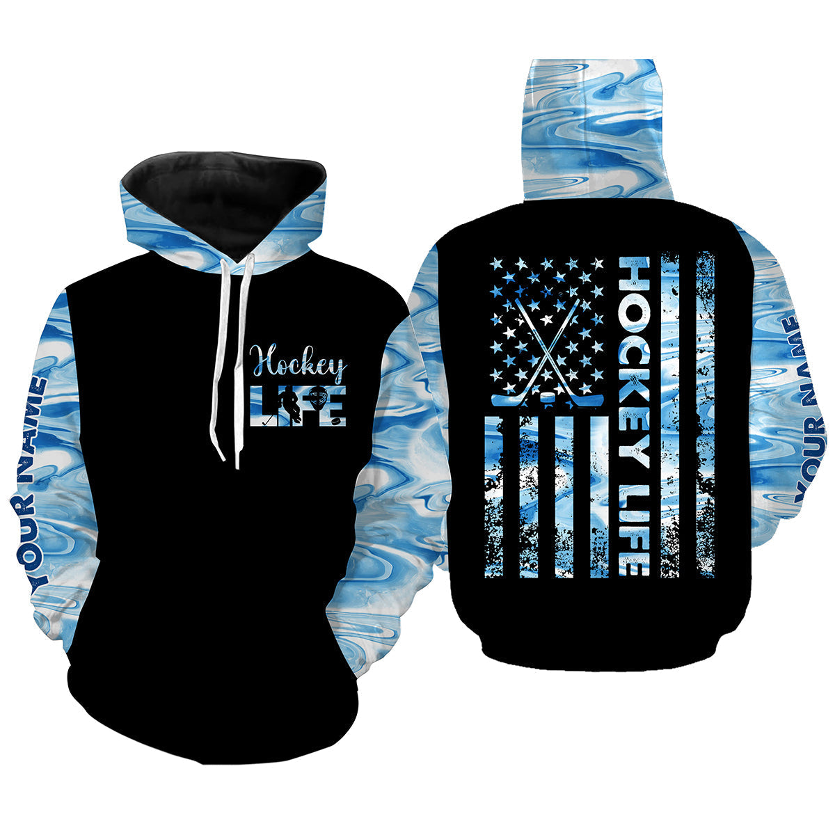 Hockey Life American flag hockey custom Name 3D Full printing Hoodie