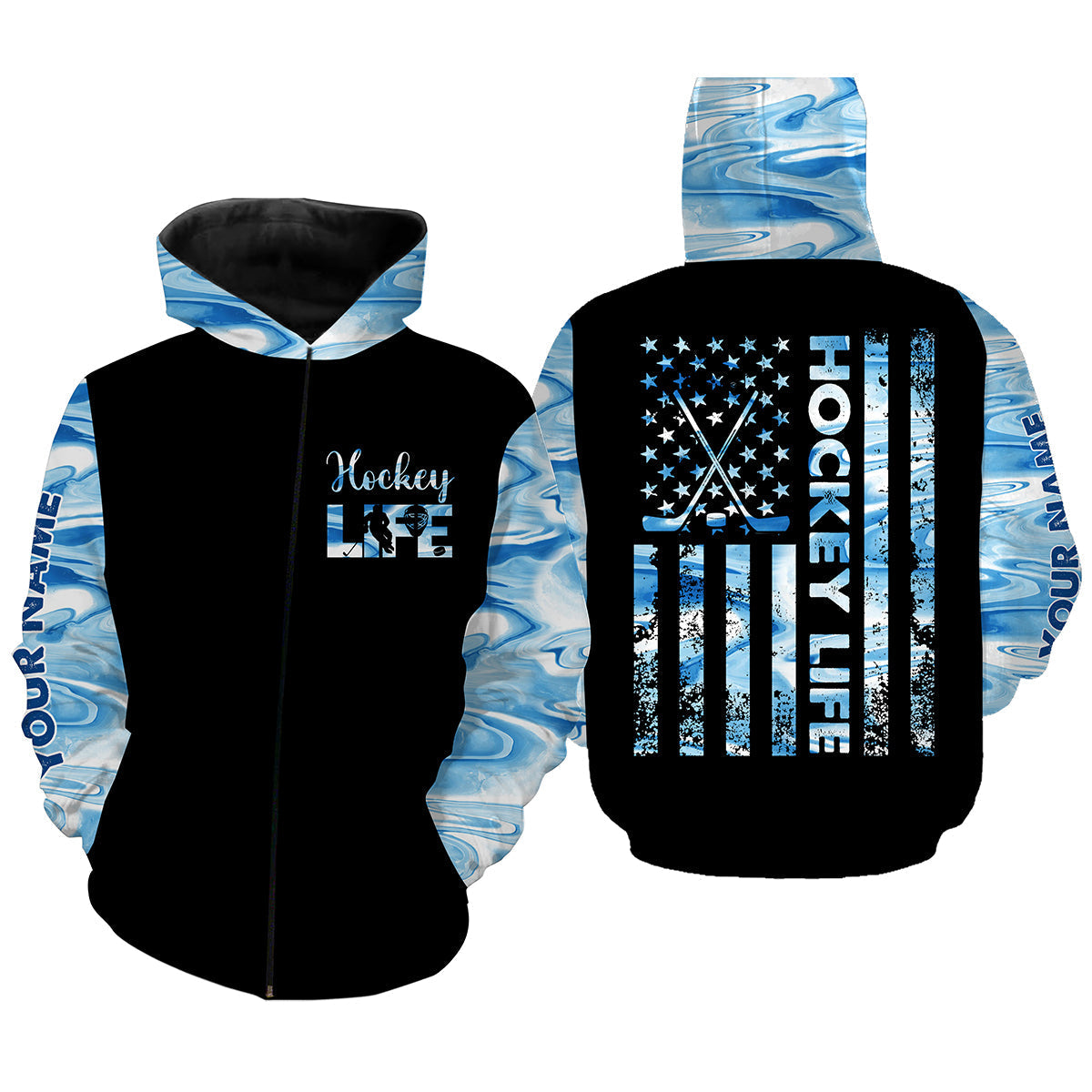 Hockey Life American flag hockey custom Name 3D Full printing Hoodie