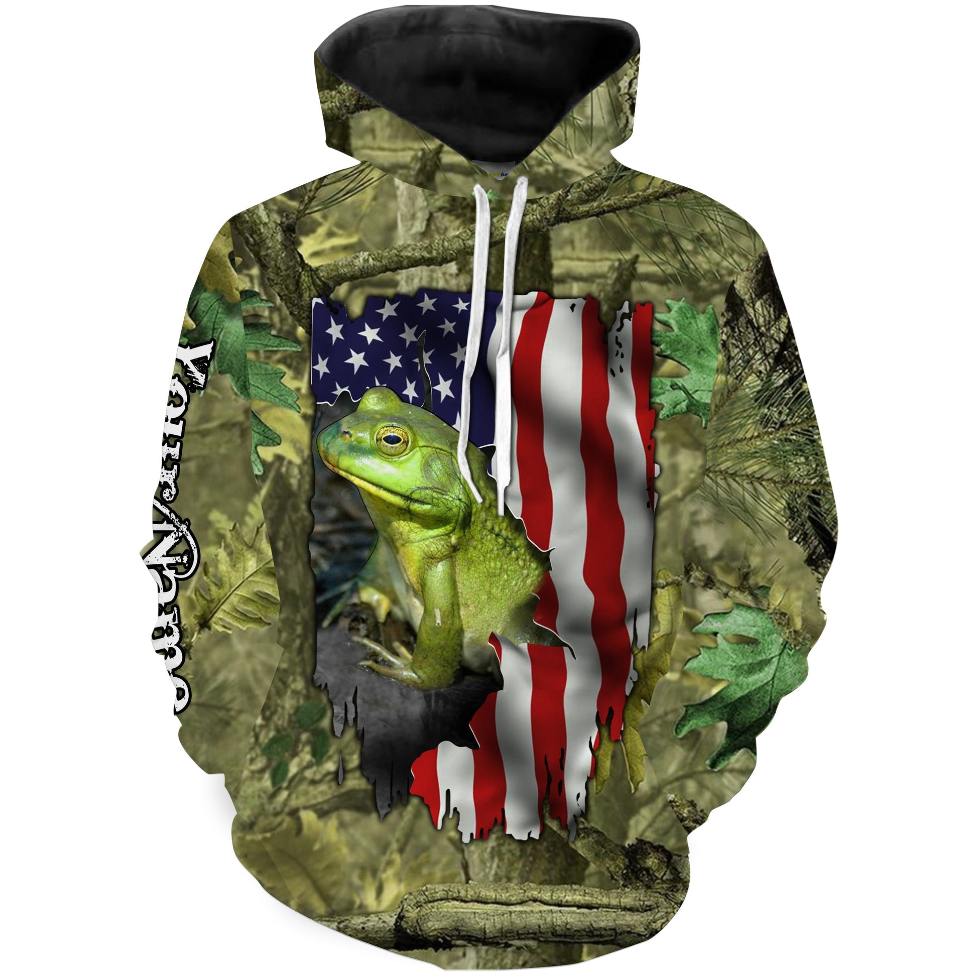 Bullfrog Hunting American Flag Camo Custom Name All over Printed Shirts Frog Catching - FSD2269