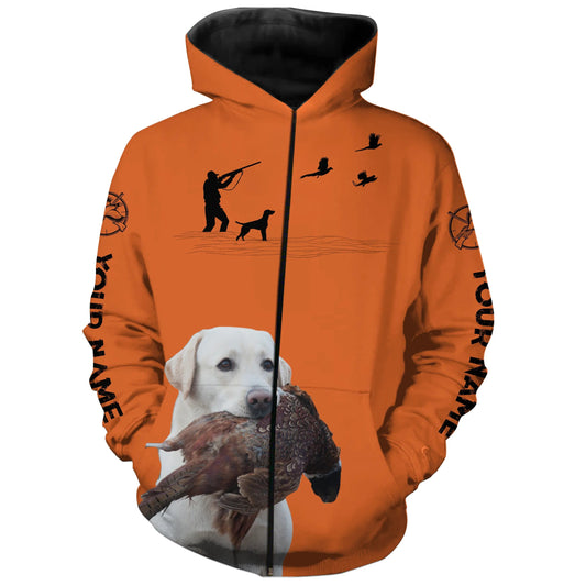 White Labs Pheasant Hunting Clothes, best personalized Upland hunting clothes, hunting gifts FSD3904 Zip up hoodie