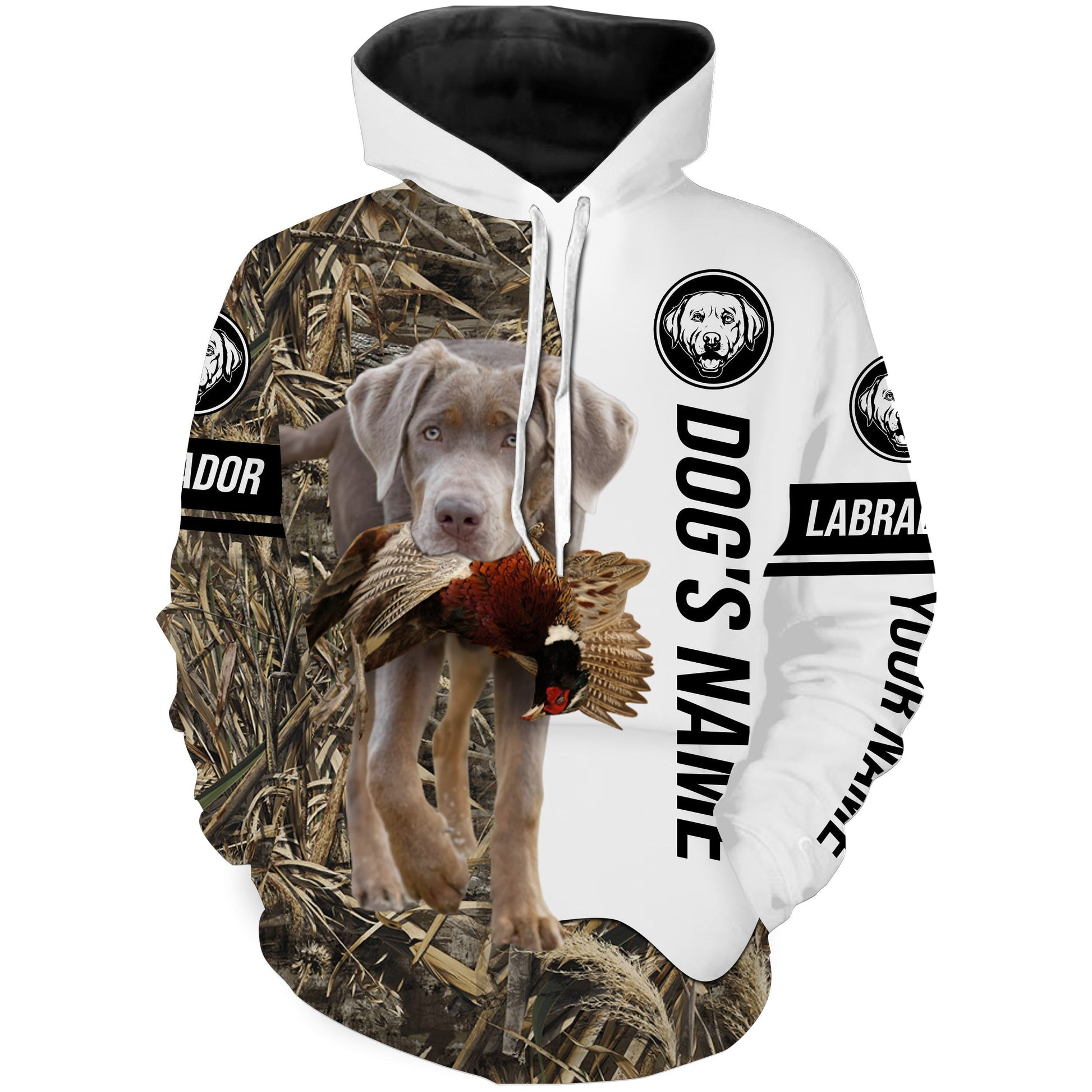 Pheasant Hunting with Silver Labrador Retriever Dog Custom Name Camo Full Printing Shirts, Hoodie FSD3656