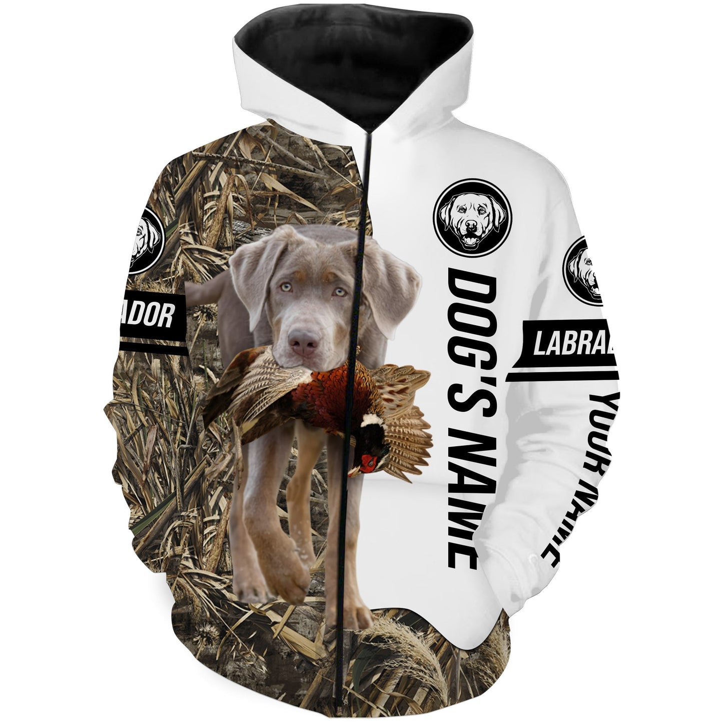 Pheasant Hunting with Silver Labrador Retriever Dog Custom Name Camo Full Printing Shirts, Hoodie FSD3656