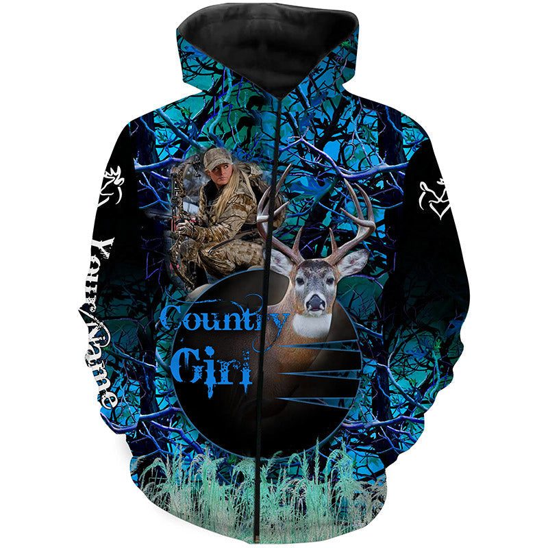 Beautiful Country Girl Deer hunting Custom Name 3D All over print shirts - Personalized hunting gifts - FSD144 Zip up hoodie