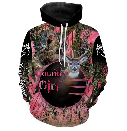 Country Girl Deer Hunting Women Pink Camouflage Shirt Custom Name 3D All Over Printed Shirt Fsd657 Hoodie Hoodie