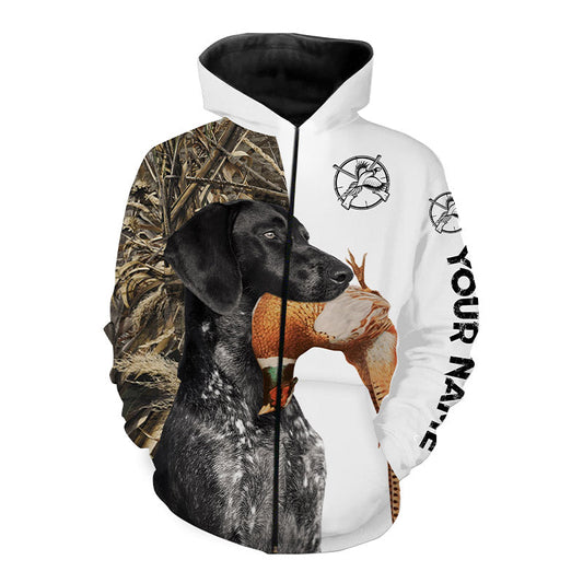 Pheasant Hunting Dog Black and White German Shorthaired Pointer Camo Customize Name full Printed Shirts FSD3418