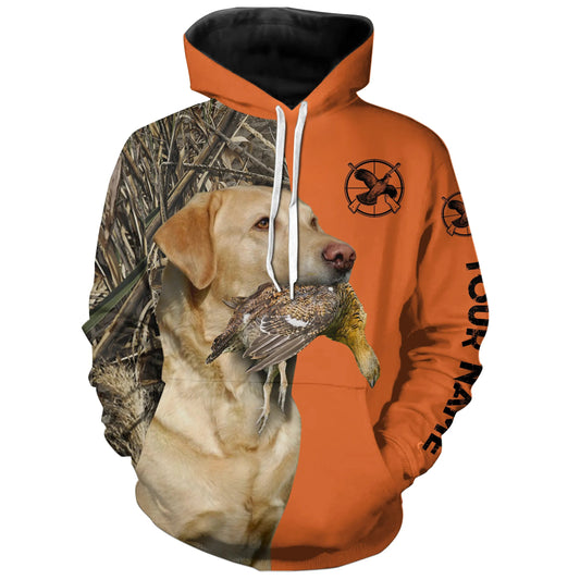 Yellow Labrador Retreiver Dog Grouse Hunting Custom name Orange Shirts for Grouse Hunter, Bird Hunter FSD3962 Hoodie