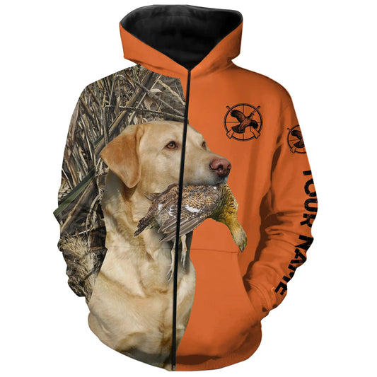 Yellow Labrador Retreiver Dog Grouse Hunting Custom name Orange Shirts for Grouse Hunter, Bird Hunter FSD3962 Zip up hoodie