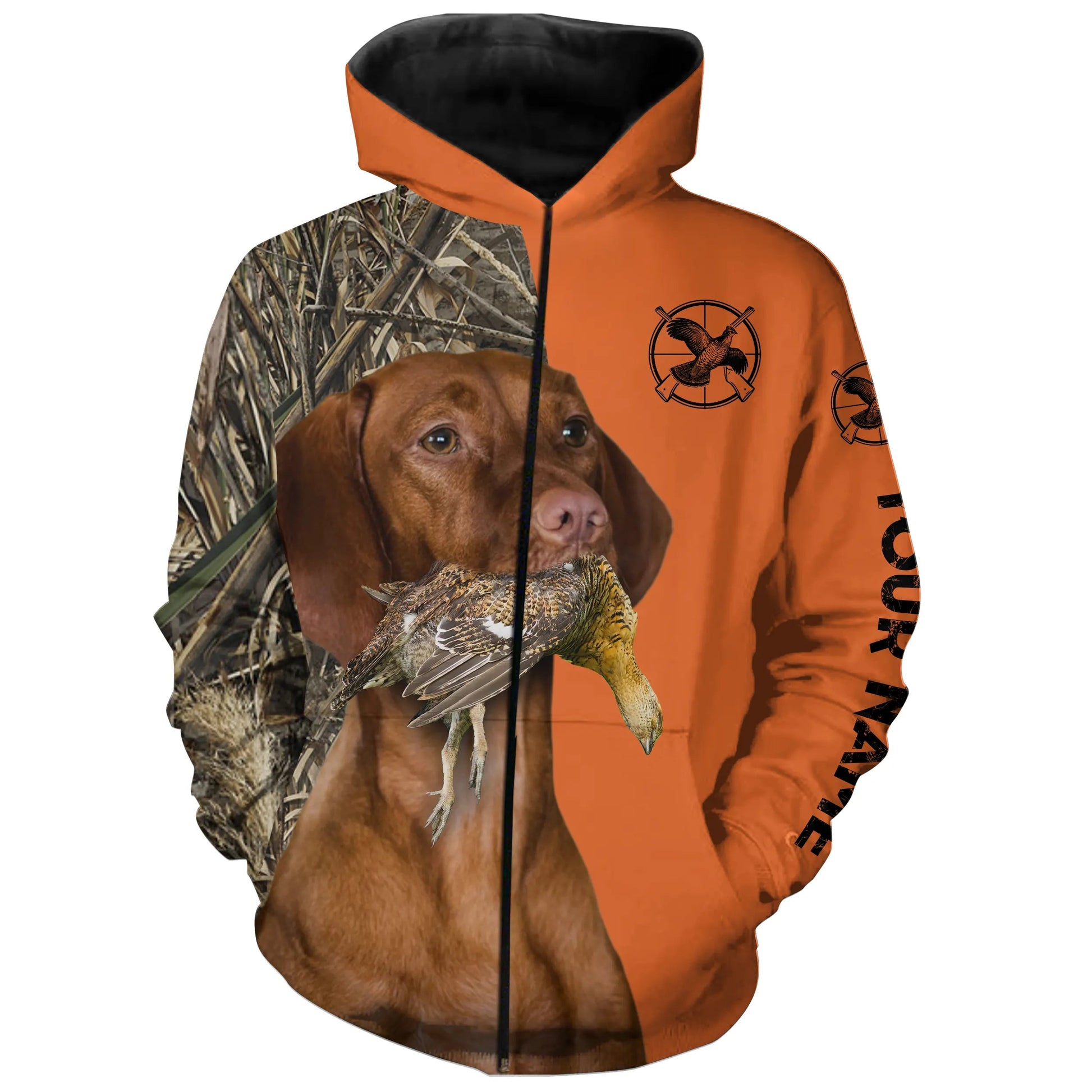 Vizsla Dog Grouse Hunting Custom name Orange Shirts for Grouse Hunter, Bird Hunter FSD3963 Zip up hoodie