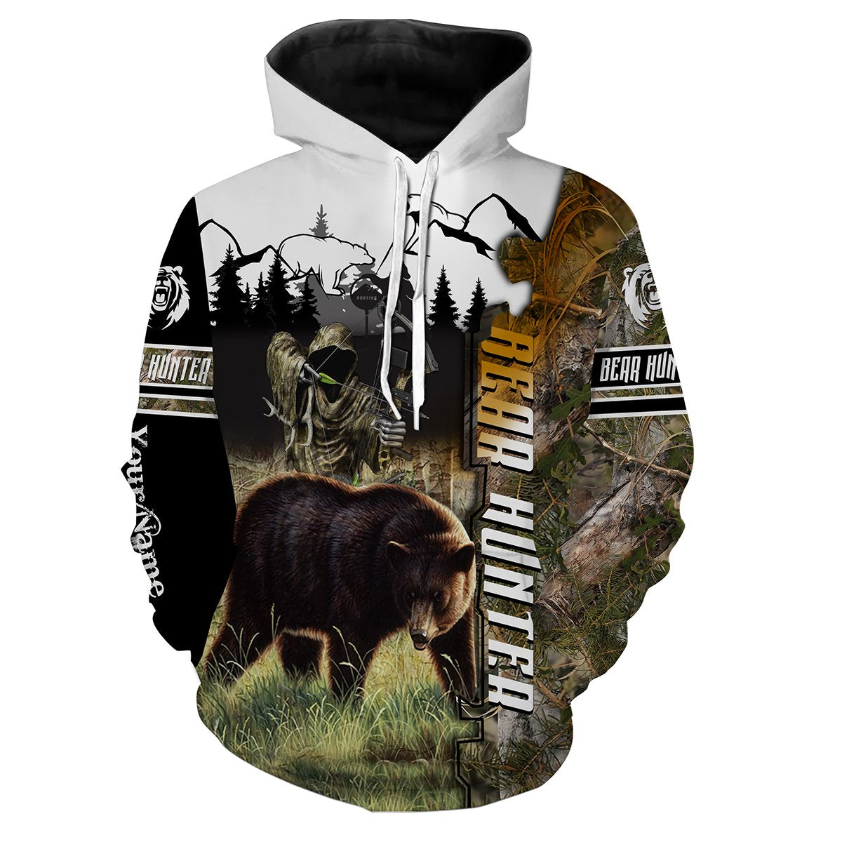 Bear hunting Custom Name 3D All over print shirts - Personalized hunting gift for Men Hoodie