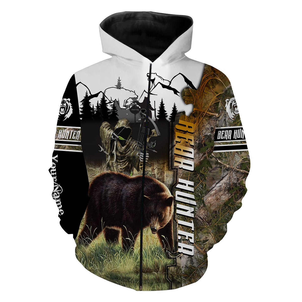 Bear hunting Custom Name 3D All over print shirts - Personalized hunting gift for Men Zip up hoodie