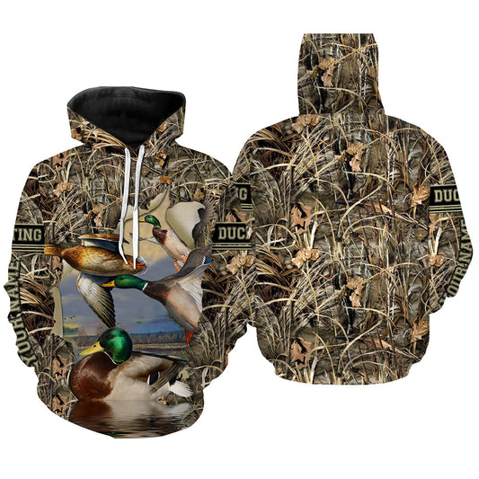 Duck Hunting Waterfowl Camo Shirt Custom Name 3D All Over Printing Shirts Personalized Gift For Duck Hunter  Hoodie Hoodie