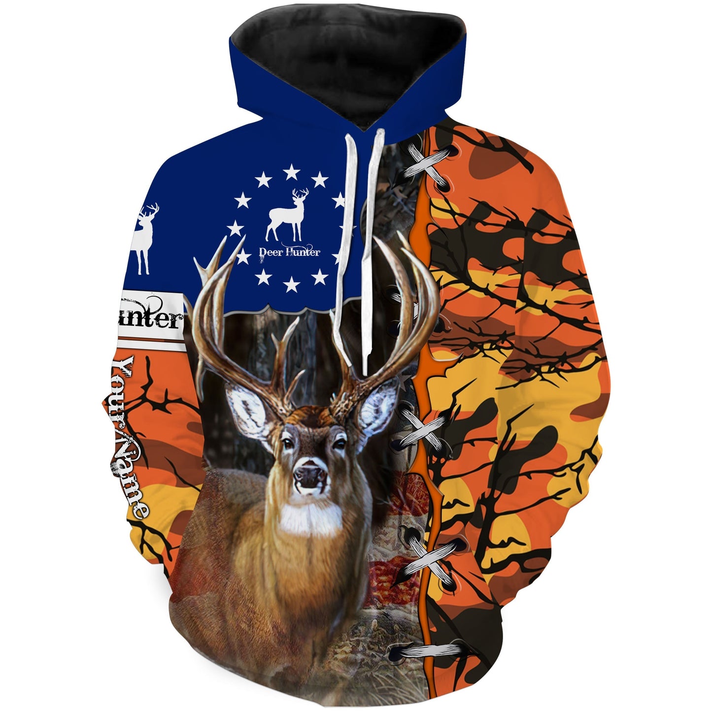 White-tailed Deer hunting Orange tree camo Custom Name 3D All over print Shirts, Deer Hunters Gifts Shirt FSD3118 Hoodie