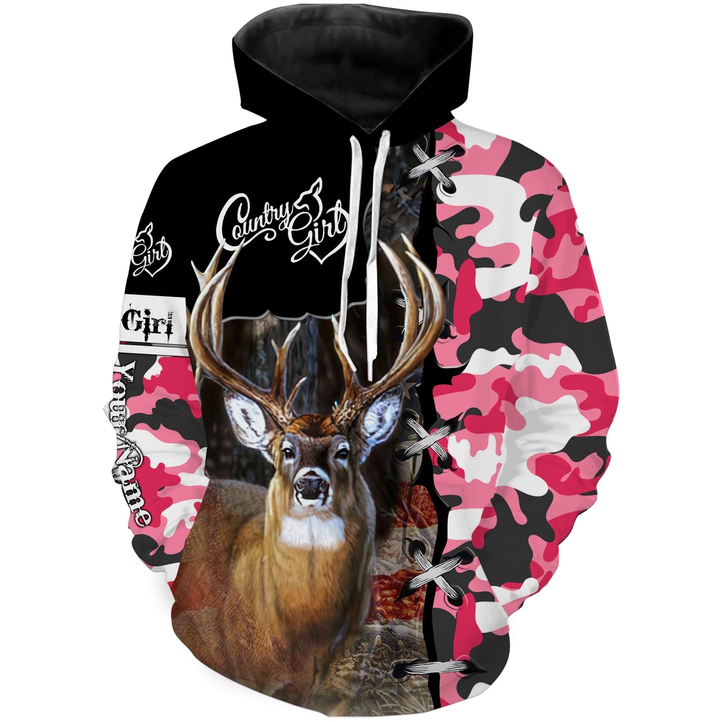 Country Girl Deer hunting Pink camo Custom Name 3D All over print Shirts, Country girl Gifts Shirt FSD3119