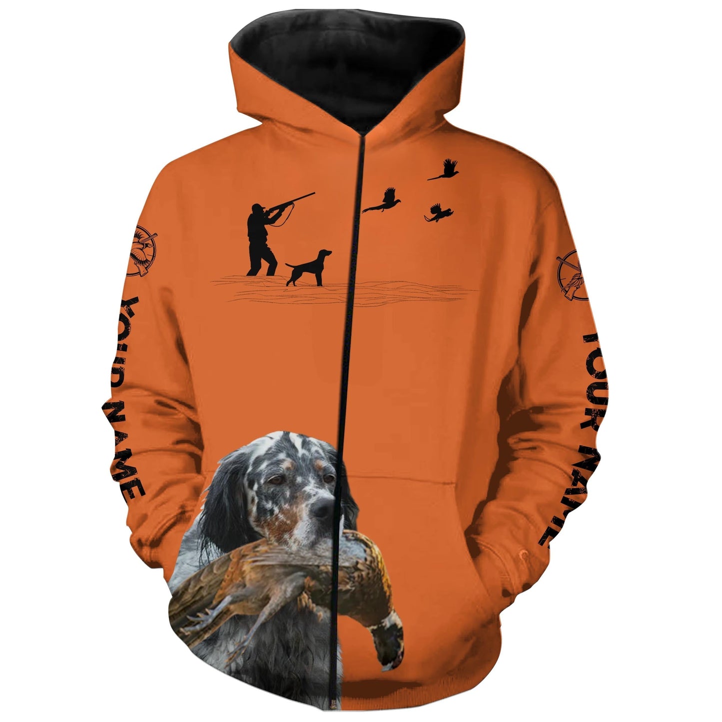 Llewellin Setter Dog Pheasant Hunting Custom name Orange Shirts for Upland hunters FSD4021