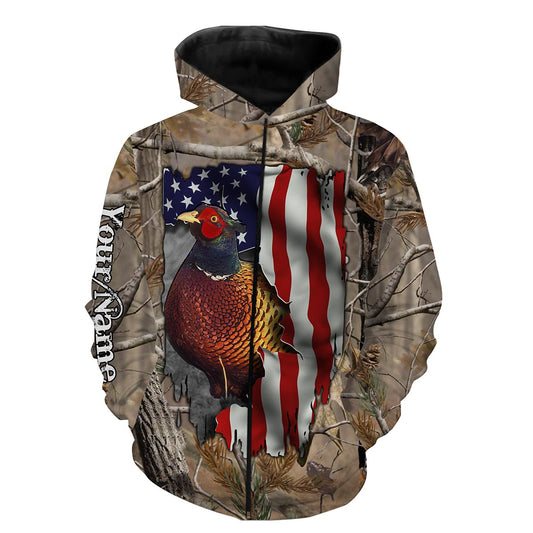 Pheasant hunting American Flag camo Custom Name 3D All over print Shirts FSD304 Zip up hoodie