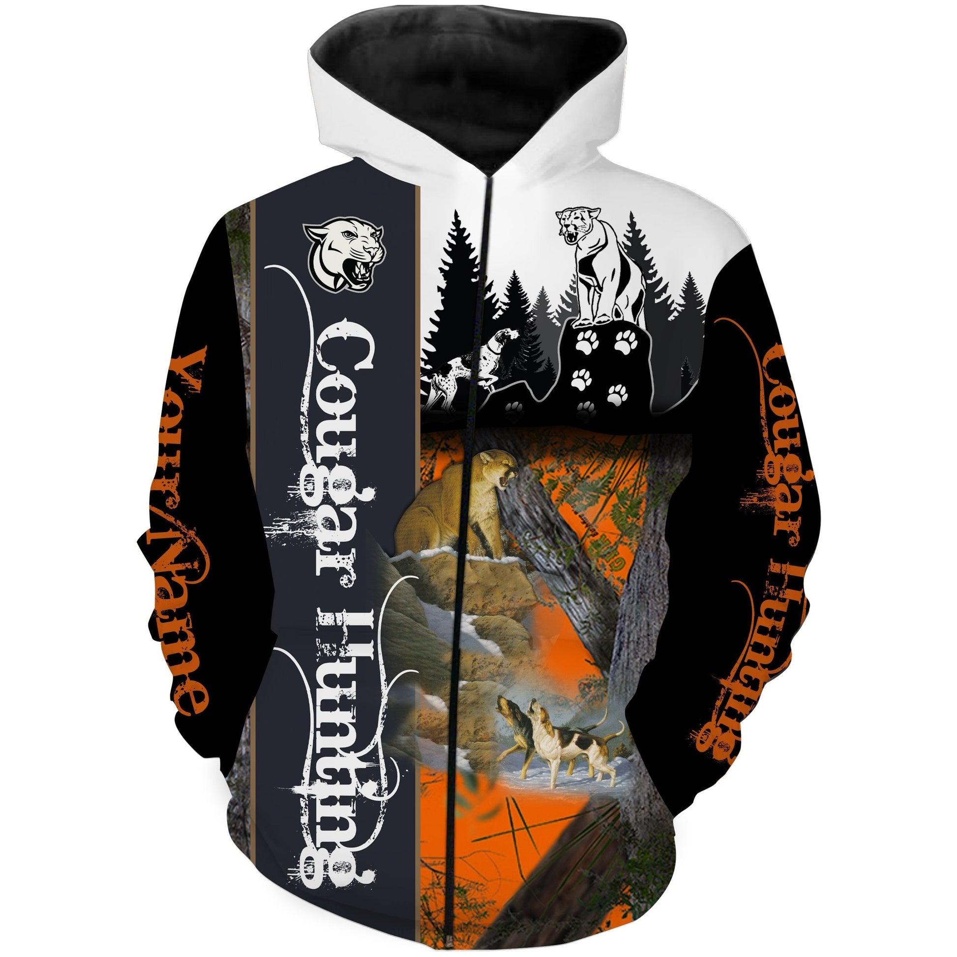 Cougar Hunting Custom Name 3D All Over Print Shirts Zip Up Hoodie Zip Up Hoodie