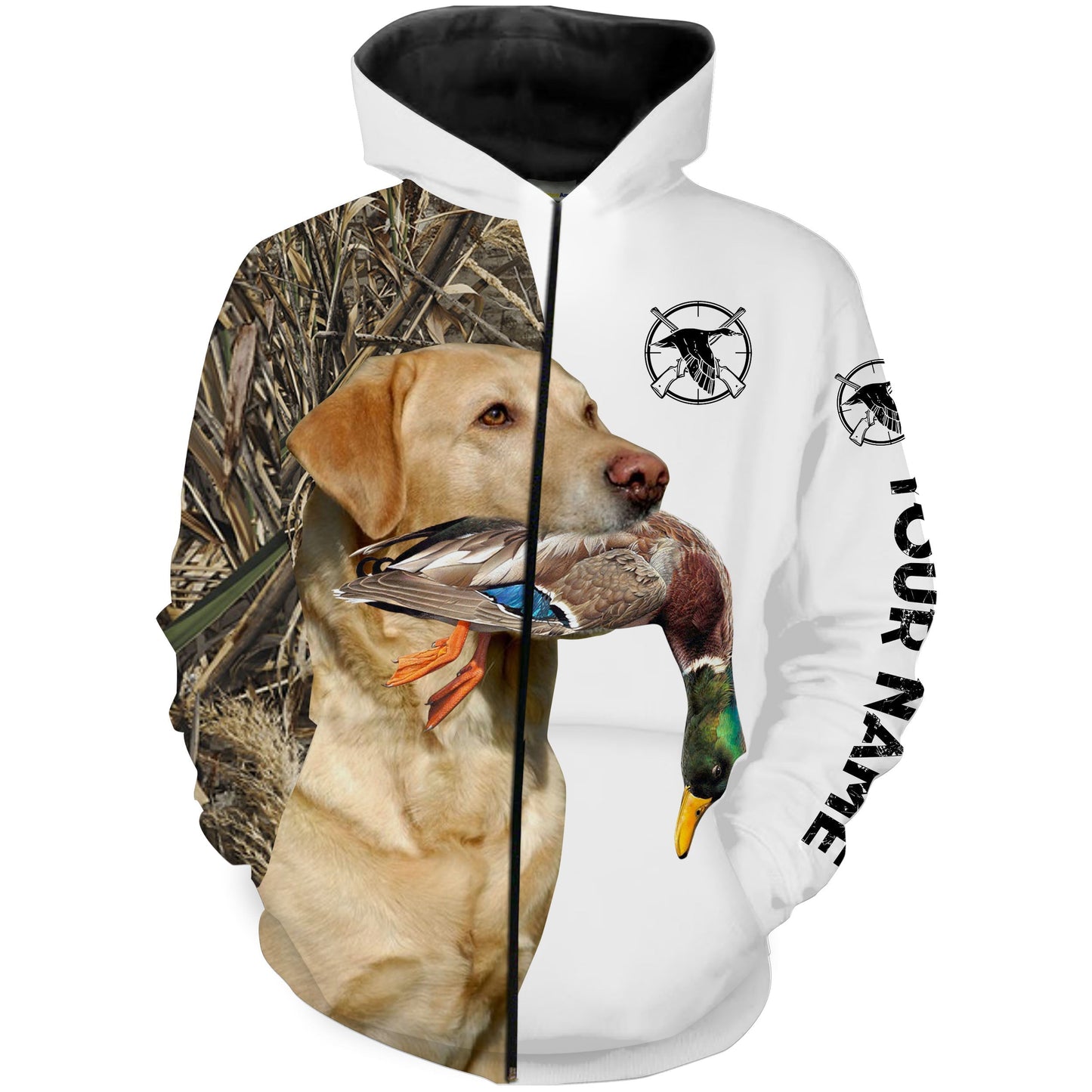 Duck Hunting With Dog Yellow Labrador Retriever Custom Name 3D All Over Print Shirt, Hoodie Personalized Hunting Gifts FSD1861