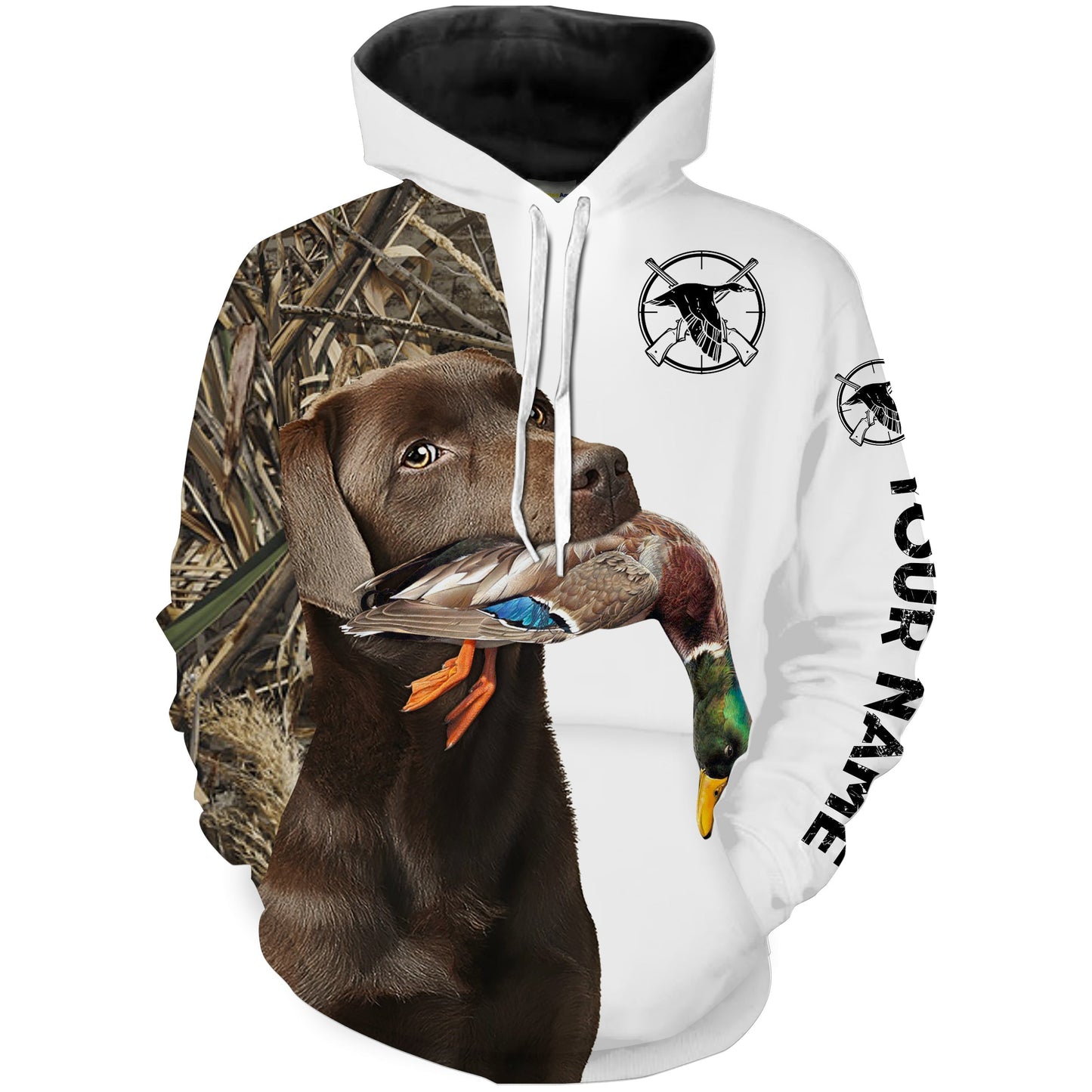 Duck Hunting With Dog Chocolate Labrador Retriever Custom Name 3D All Over Print Shirt Hoodie Personalized Hunting Gifts FSD1862