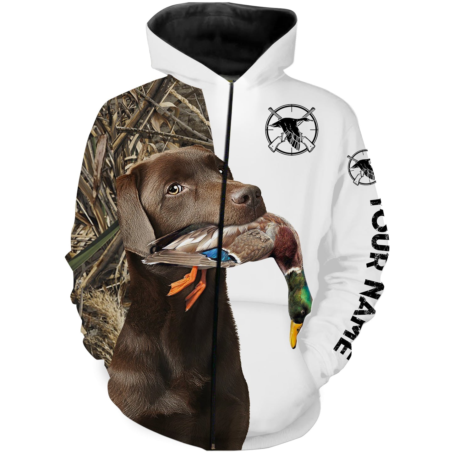 Duck Hunting With Dog Chocolate Labrador Retriever Custom Name 3D All Over Print Shirt Hoodie Personalized Hunting Gifts FSD1862