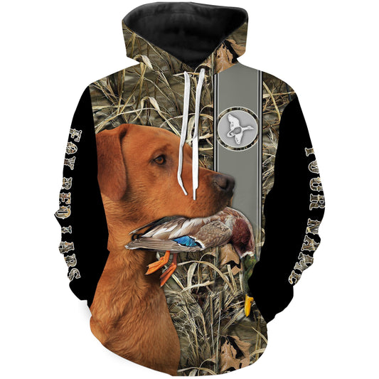 Duck Hunting with Dog Fox Red Labrador Waterfowl Camo Custom Name All Over Printed Shirts, Personalized Gifts FSD2557